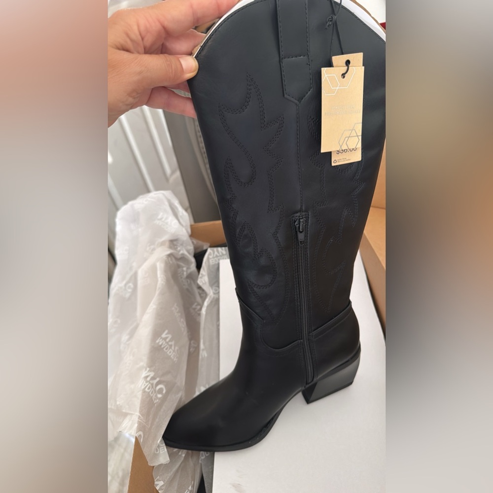 Madden NYC Women's Embroidered Tall Western Boots, Black Brand New